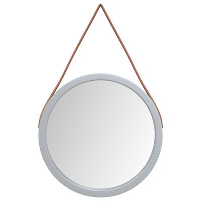 vidaXL Sieninis veidrodis su dirželiu, sidabrinis, 35cm skersmens