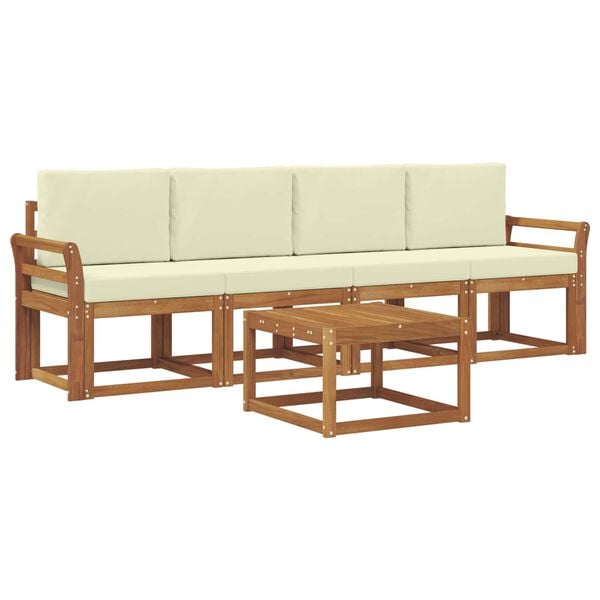 vidaXL Lauko sofos komplektas su pagalve 5 pcs Natūralus ir grietinėlė