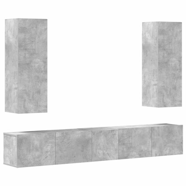vidaXL TV spintelių komplektas, 5 dalių, betono pilkas, mediena
