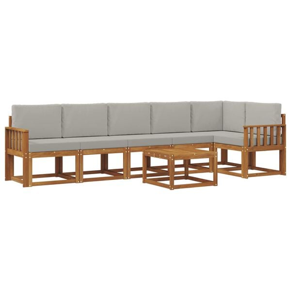 vidaXL Lauko sofos komplektas 7 pcs Natūrali ir &scaron;viesiai pilka