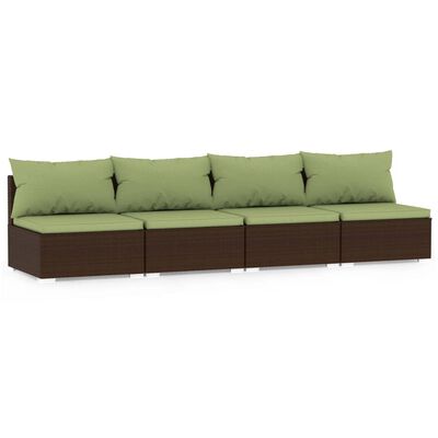 vidaXL Keturvietė sofa su pagalvėlėmis, rudos spalvos, poliratanas