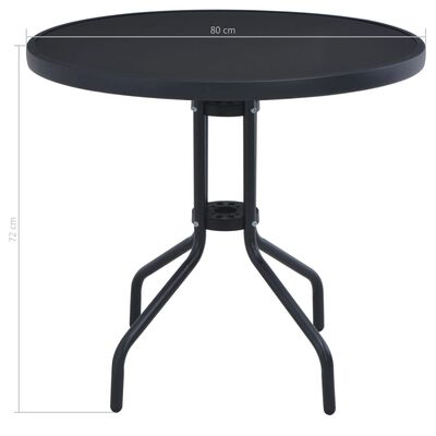vidaXL Sodo stalas, juodos spalvos, 80cm, plienas ir stiklas