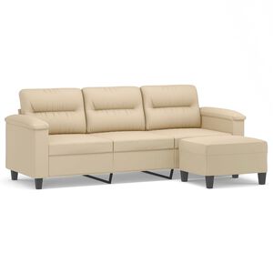 vidaXL Trivietė sofa su pakoja, kreminė, 180cm, mikropluo&scaron;to audinys