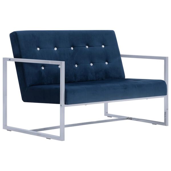 vidaXL Dvivietė sofa su porankiais, mėlynos sp., chromas ir aksomas