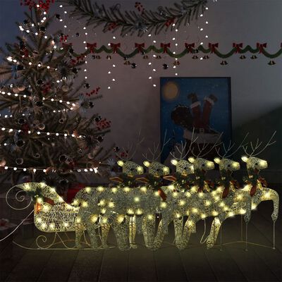 vidaXL Kalėdų dekoracija elniai ir rogės, auksinės spalvos, 140 LED