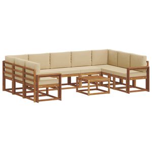 vidaXL Lauko sofos komplektas su pagalve 10 pcs Natūralus ir bežinis