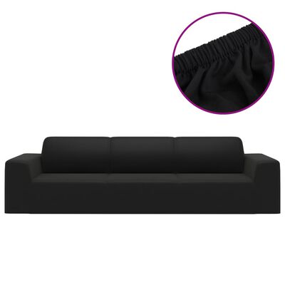 vidaXL Keturvietės sofos užvalkalas, juodas, džersio poliesteris