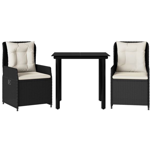 vidaXL Sodo komplektas su pagalvėlėmis, 3 dalių, juodas, poliratanas