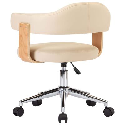 vidaXL Pasukama biuro kėdė, kreminė, išlenkta mediena ir dirbtinė oda