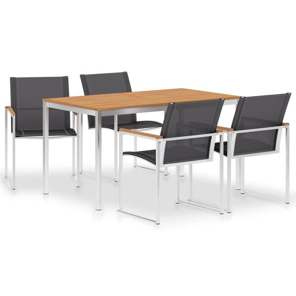 vidaXL Sodo baldų komplektas, 5 dalių, tikmedžio masyvas ir plienas