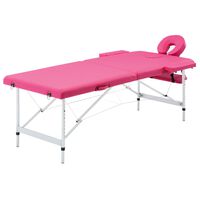 vidaXL Sulankstomas masažo stalas, rožinės spalvos, aliuminis, 2 zonų