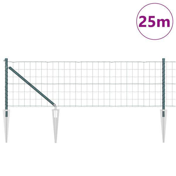 vidaXL Tvora su stulpais Žalia 0,4 x 25 m Plienas ir PVC