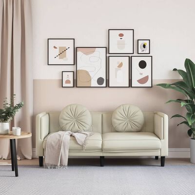 vidaXL Dvivietė sofa su pagalvėlėmis, kreminės spalvos, aksomas