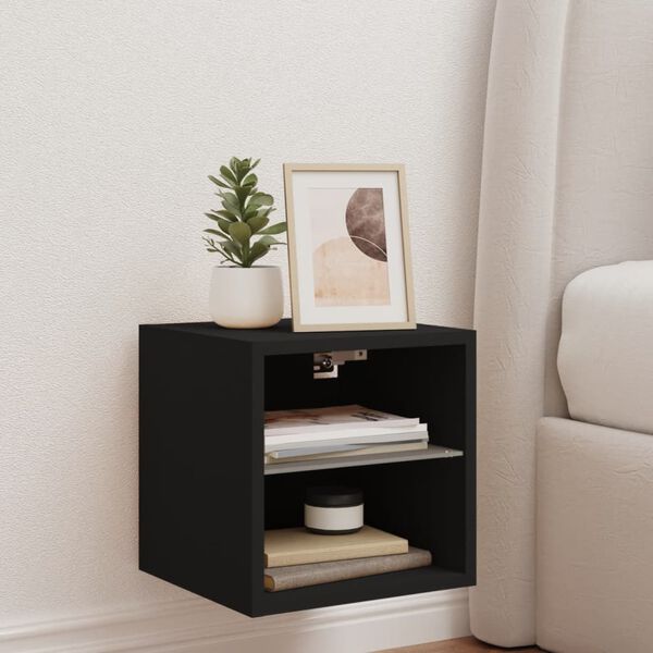 vidaXL Sieninė TV spintelė su LED lemputėmis, juoda, 30x28,5x30cm