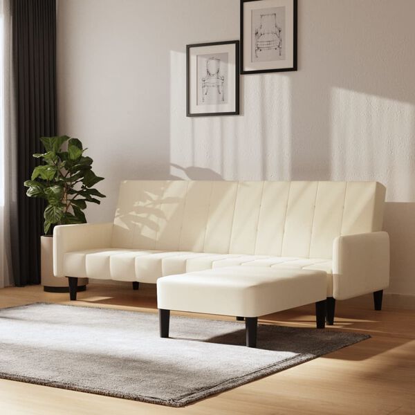 vidaXL Dvivietė sofa-lova su pakoja, kreminės spalvos, aksomas