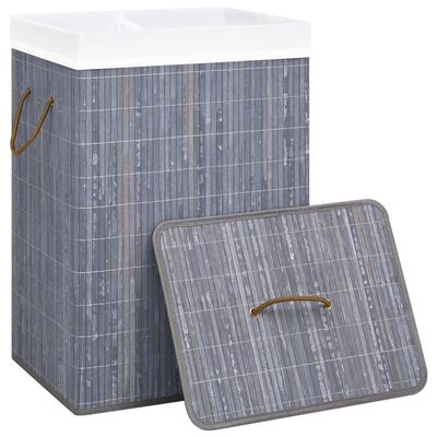 vidaXL Skalbinių krepšys su 2 skyriais, pilkos spalvos, bambukas, 72l