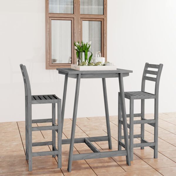 vidaXL Lauko baro baldų komplektas, 3 dalių, pilkas, akacijos masyvas