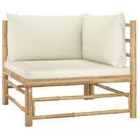 vidaXL Kampinė sodo sofa su kreminėmis pagalvėlėmis, bambukas