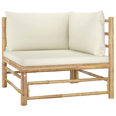 vidaXL Kampinė sodo sofa su kreminėmis pagalvėlėmis, bambukas