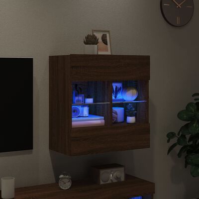 vidaXL Sieninė TV spintelė su LED lemputėmis, ruda, 58,5x30x60,5cm