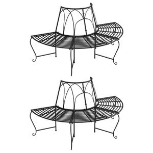 vidaXL Pusapvaliai suoliukai aplink medį, 2vnt., juodi, 159cm, plienas
