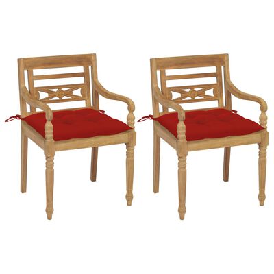 vidaXL Batavia kėdės su raudonomis pagalvėlėmis, 2vnt., tikmedis