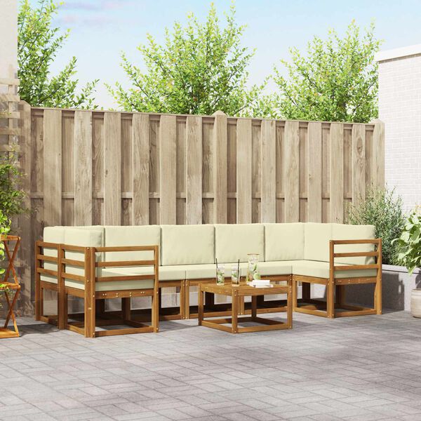 vidaXL Lauko sofos komplektas su pagalve 8 pcs Natūralus ir grietinėlė