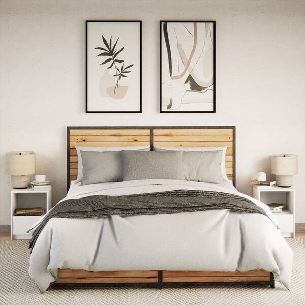 vidaXL Naktinės spintelės su LED lemputėmis, 2vnt., baltos, mediena