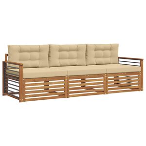 vidaXL Lauko sofos komplektas su pagalve 3 pcs Natūralus ir bežinis