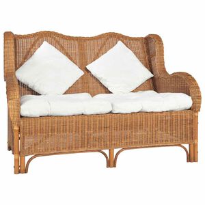 vidaXL Dvivietė sofa, &scaron;viesiai ruda, natūralus ratanas ir linas