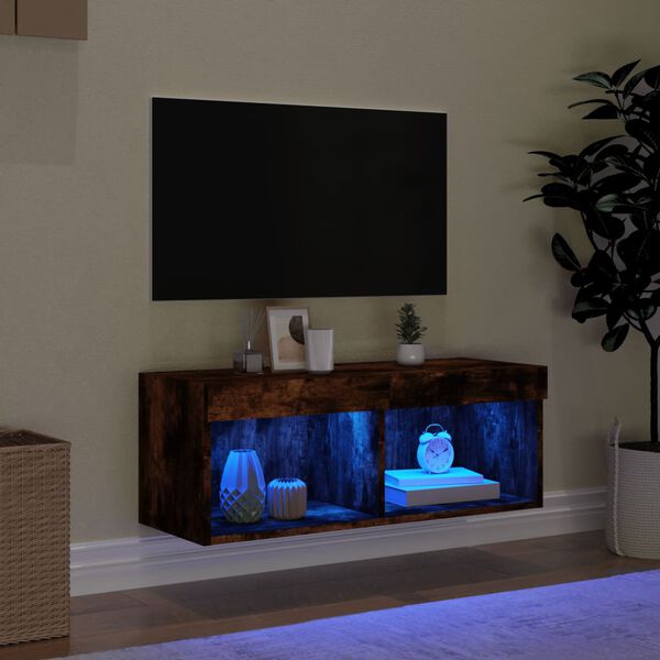 vidaXL TV spintelė su LED lemputėmis, dūminio ąžuolo, 80x30x30cm