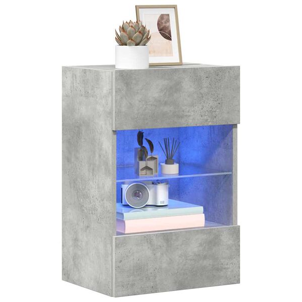 vidaXL Sieninės spintelės su LED ap&scaron;vietimu televizoriui, 2vnt., betono, 40x30x60,5cm