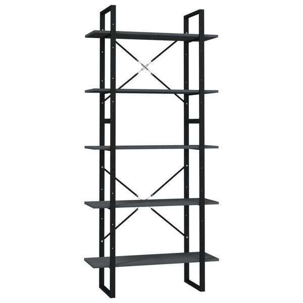 vidaXL Spintelė knygoms, 5 lentynos, pilka, 80x30x175cm, pušis