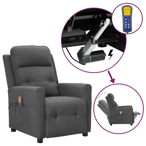 vidaXL Atsistojantis masažinis krėslas, &scaron;viesiai pilkas, audinys