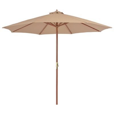 vidaXL Lauko skėtis su mediniu stulpu, 300 cm, taupe spalvos