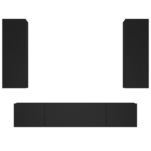vidaXL Televizoriaus spintelių komplektas, 4 dalių, juodas, mediena