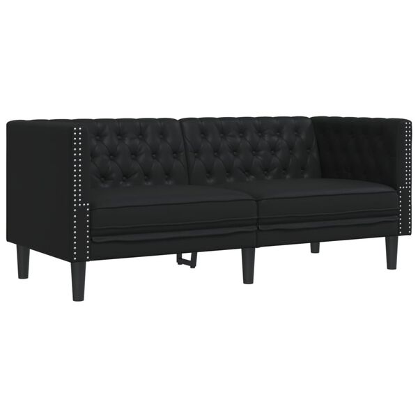 vidaXL Dvivietė chesterfield sofa, juodos spalvos, dirbtinė oda