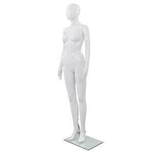 vidaXL Moteri&scaron;kas manekenas, stiklo pagrindas, blizgus, baltas, 175cm