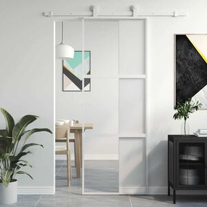vidaXL Stumdomos durys, baltos, 76x205cm, grūdintas stiklas/aliuminis