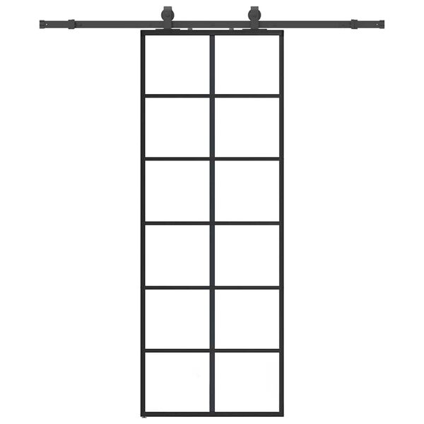 vidaXL Stumdomos durys su įrangos rinkiniu, juodas, 76x205 cm, ESG ir
