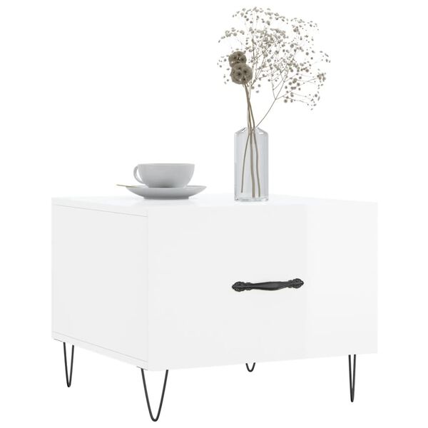 vidaXL Kavos staliukai, 2vnt., balti, 50x50x40cm, mediena, blizgūs