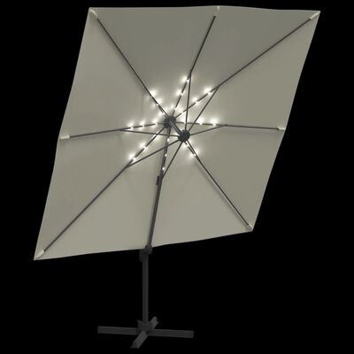 vidaXL Gembės formos skėtis su LED, smėlio baltos spalvos, 400x300cm