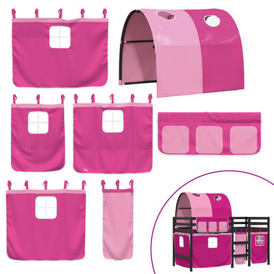vidaXL Aukšta vaikiška lova su tuneliu, rožinė, 90x200cm, pušis