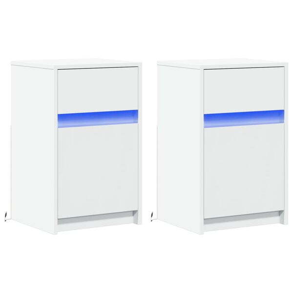 vidaXL Naktinės spintelės su LED lemputėmis, 2vnt., baltos, mediena