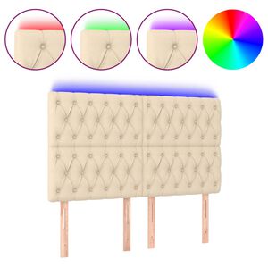 vidaXL Galvūgalis su LED, kreminės spalvos, 144x7x118/128cm, audinys