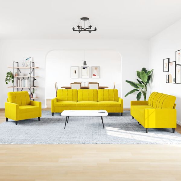 vidaXL Sofos komplektas su pagalvėlėmis, 4 dalių, geltonas, aksomas
