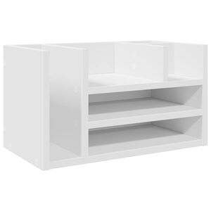vidaXL Ra&scaron;omojo stalo lentyna, balta, 44,5x24x25cm, apdirbta mediena