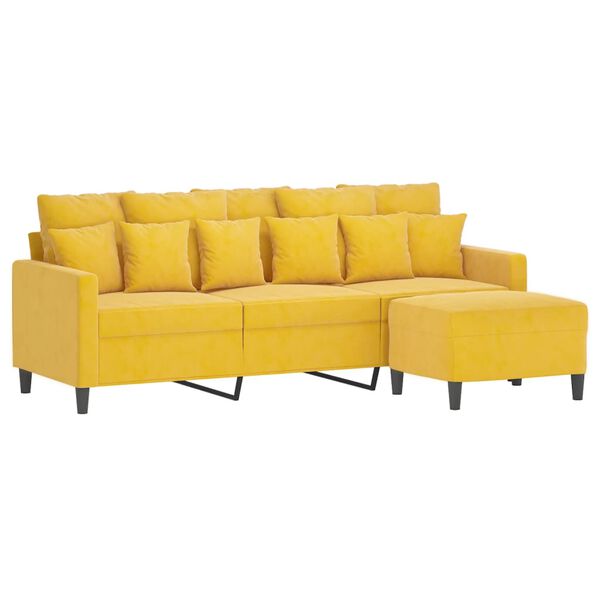 vidaXL Trivietė sofa su pakoja, &scaron;viesiai geltona, 180cm, aksomas