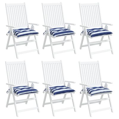 vidaXL Kėdės pagalvėlės, 6vnt., mėlynos/baltos, 40x40x7cm, audinys