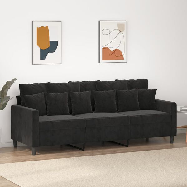 vidaXL Trivietė sofa, juodos spalvos, 180cm, aksomas